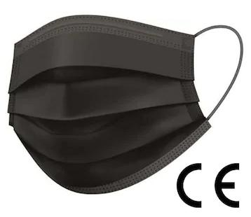 Munnskjerm, CE-godkjent, IIR-klasse, 3-lags filter, 50 stk, ansiktsmaske, svart
