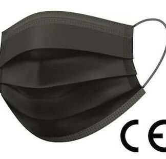 Munnbeskyttelse, CE-godkjent, IIR-klasse, 3-lags filter, 100 stk, ansiktsmaske, svart